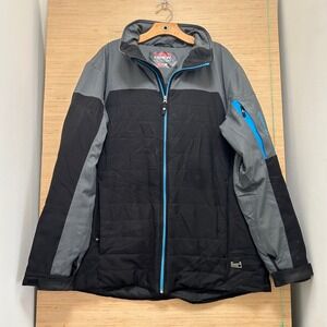 Karbon Mens XL Ski Jacket Black Grey Blue Colorblock Insulated Hooded Technical